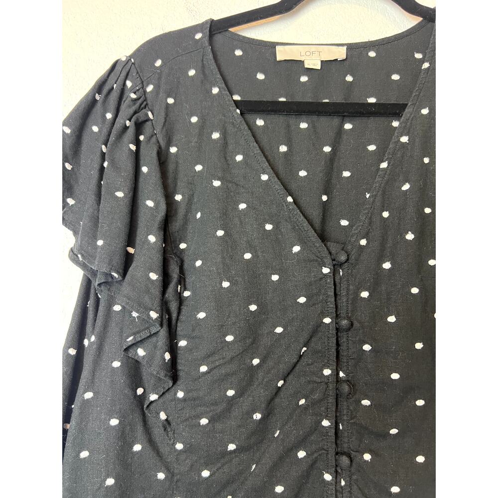 Charming LOFT White Polka Dot Ruffle Linen Blend Blouse - Picture 2 of 6